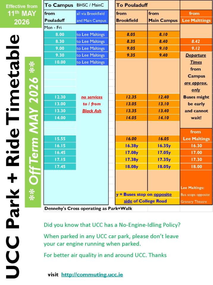 Off-Term Timetable from 11.05.2026