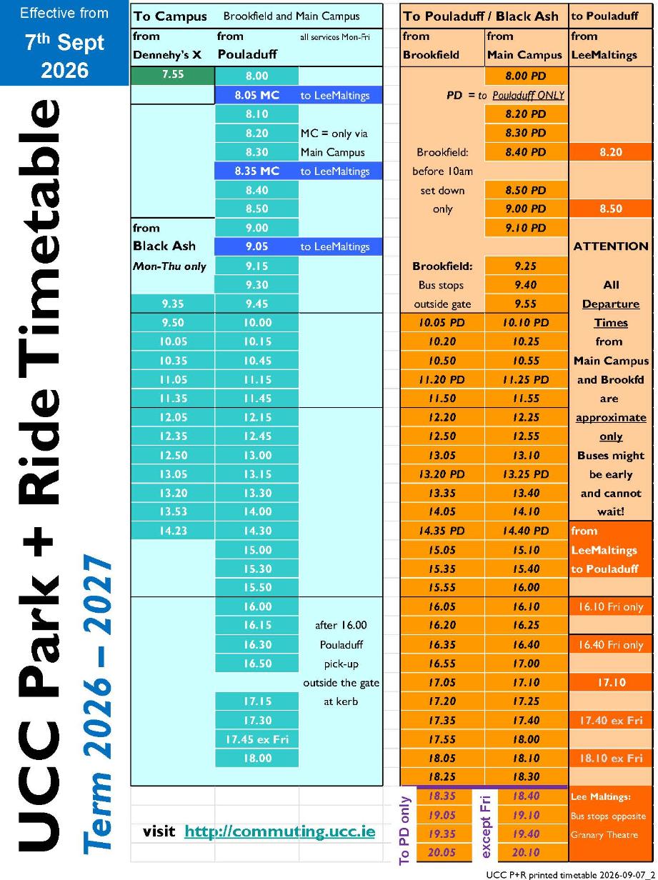 2026-2027 Park & Ride Timetable