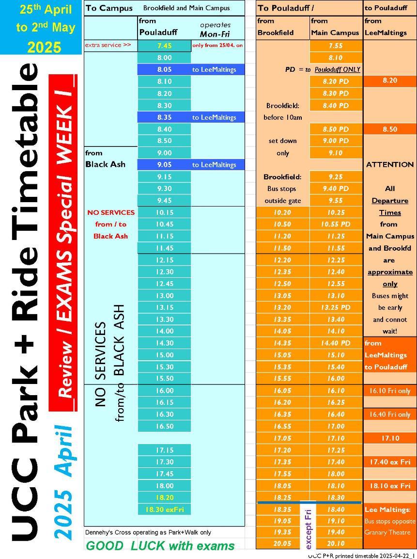 Exams 2025 Week 1 25th April 2025 - 2nd May 2025