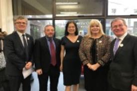 From left: UCC Interim President John O'Halloran, Senator Jerry Buttimer, Professor Louise Crowley UCC, Minister for Higher Education Mary Mitchell-O'Connor, Colm Burke TD at Bystander Intervention Week event in January 2019