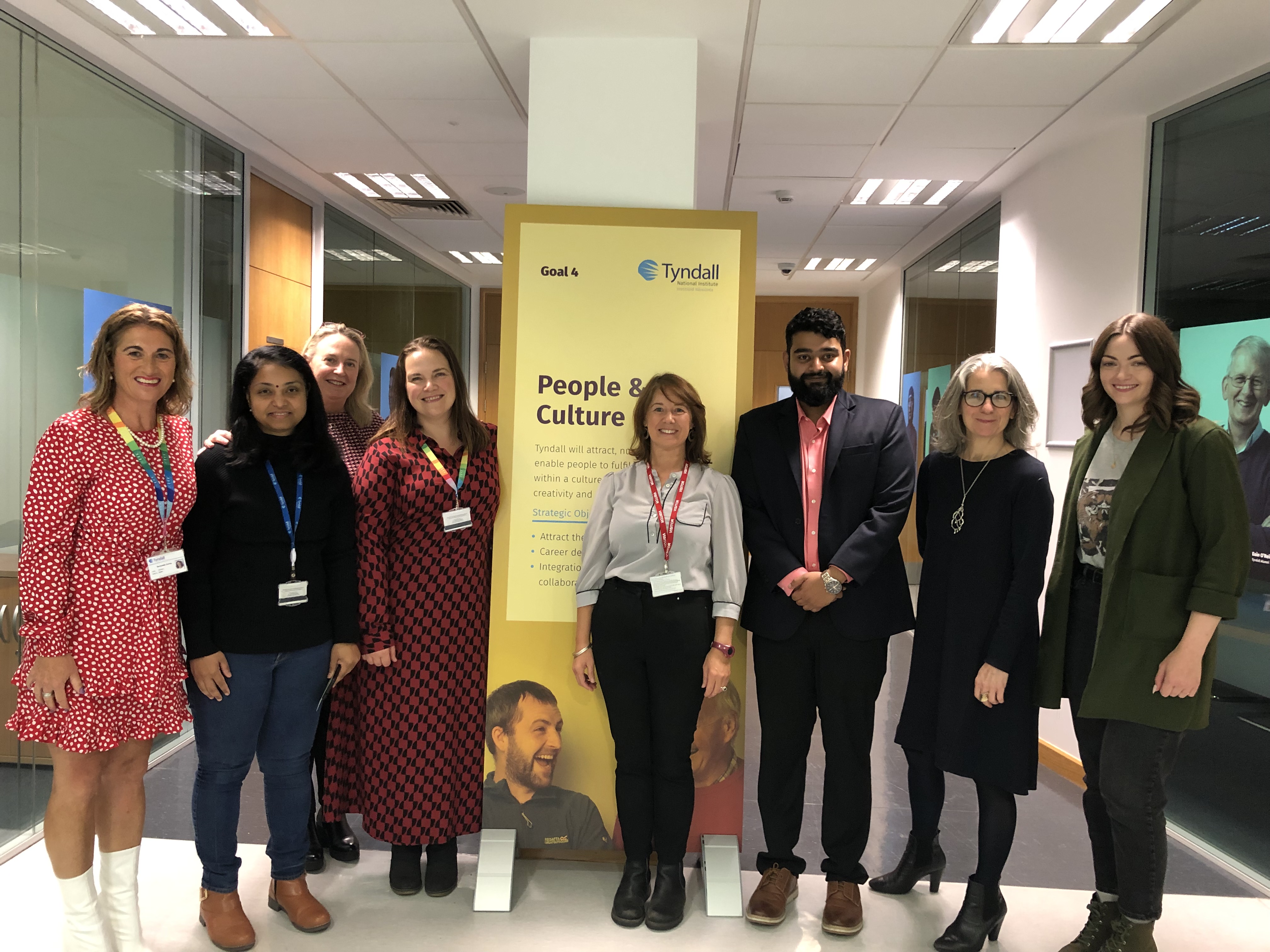 Photo of Bystander Intervention Manager Céline Griffin with members of the EDI and People and Culture committees at Tyndall Institute attending the Tyndall Institute conference