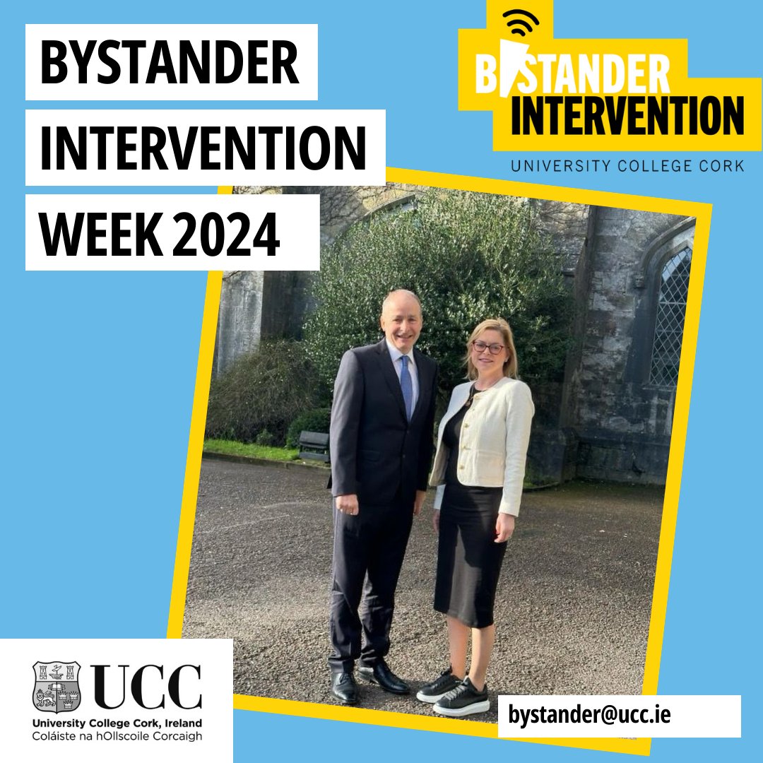 Tanáiste Micheál Martin and Director of UCC Bystander Intervention Programme Professor Louise Crowley on UCC campus during Bystander Intervention Week