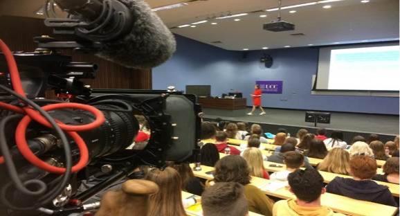 Photo of Professor Louise Crowley giving presentation on Bystander Intervention at UCC Orientation 2019