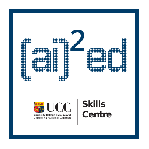 image of the AI2ed project logo - text reads: [ai] 2 superscript ed - and the UCC crest and Skills Centre
