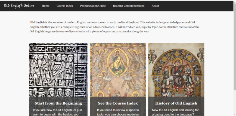 Screenshot of Old English Online HomePage 