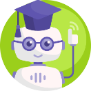 illustration of a cheerful robot with glasses and a graduation cap