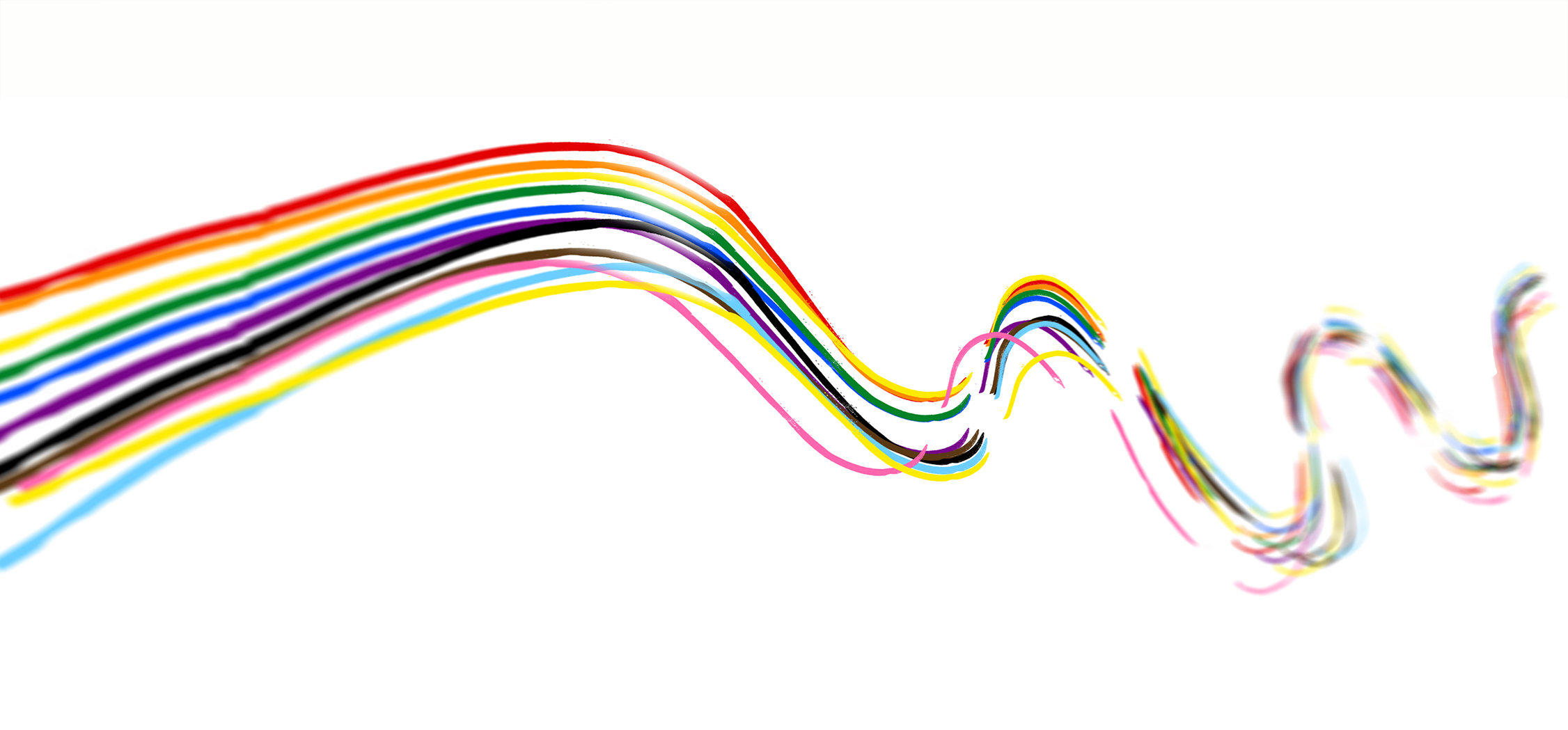 A messy, swirling ribbon of intersecting colours.