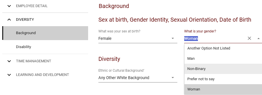 ESS Diversity Tool Screenshot of Data