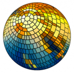Multi-coloured pixelated globe