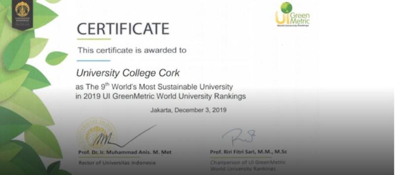 UCC ranked 9th most Sustainable University in the World by UI Green Metric 