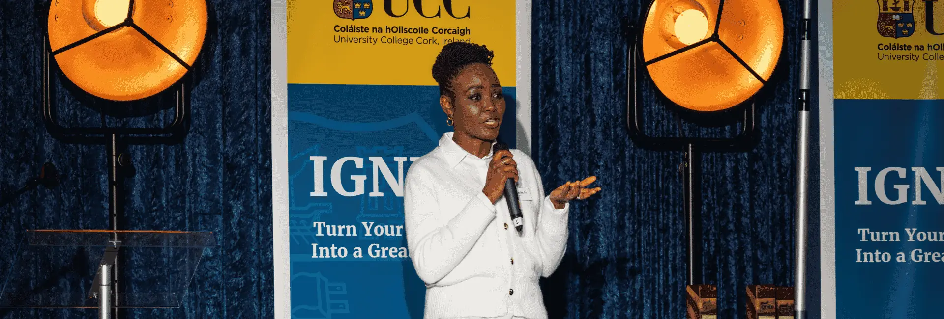 Image of a woman presenting on stage