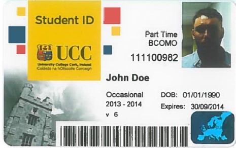 Example of a European student card