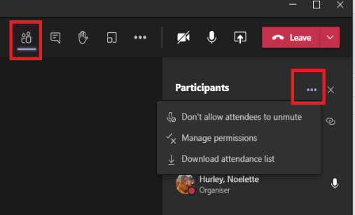 screen shot of mute setting in MS Teams