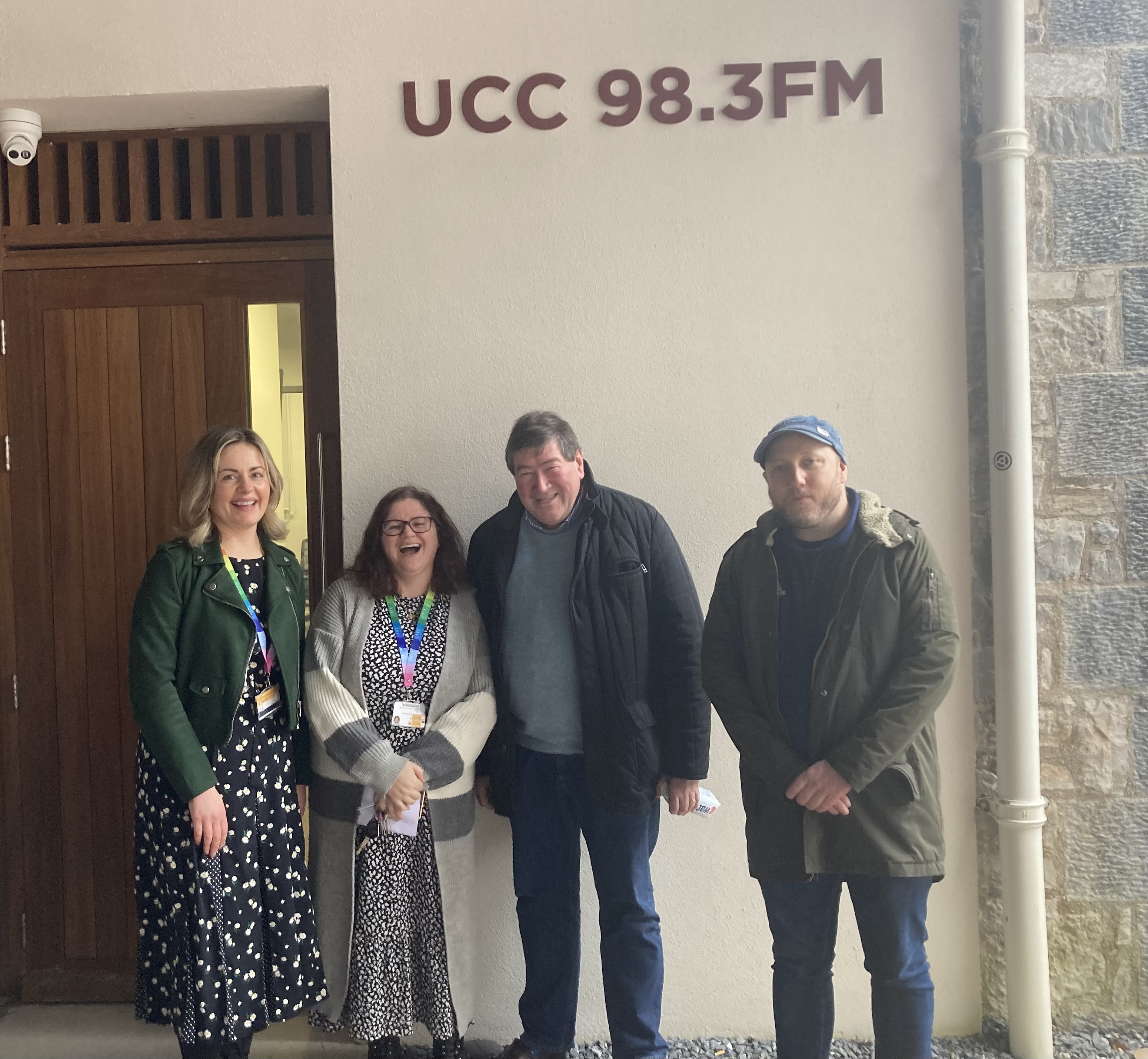 Feature image:  Pictured left-right: Deirdre Keane, Noelette Hurley, Peter Flynn and Eoin O’Sullivan outside UCC.98.3FM