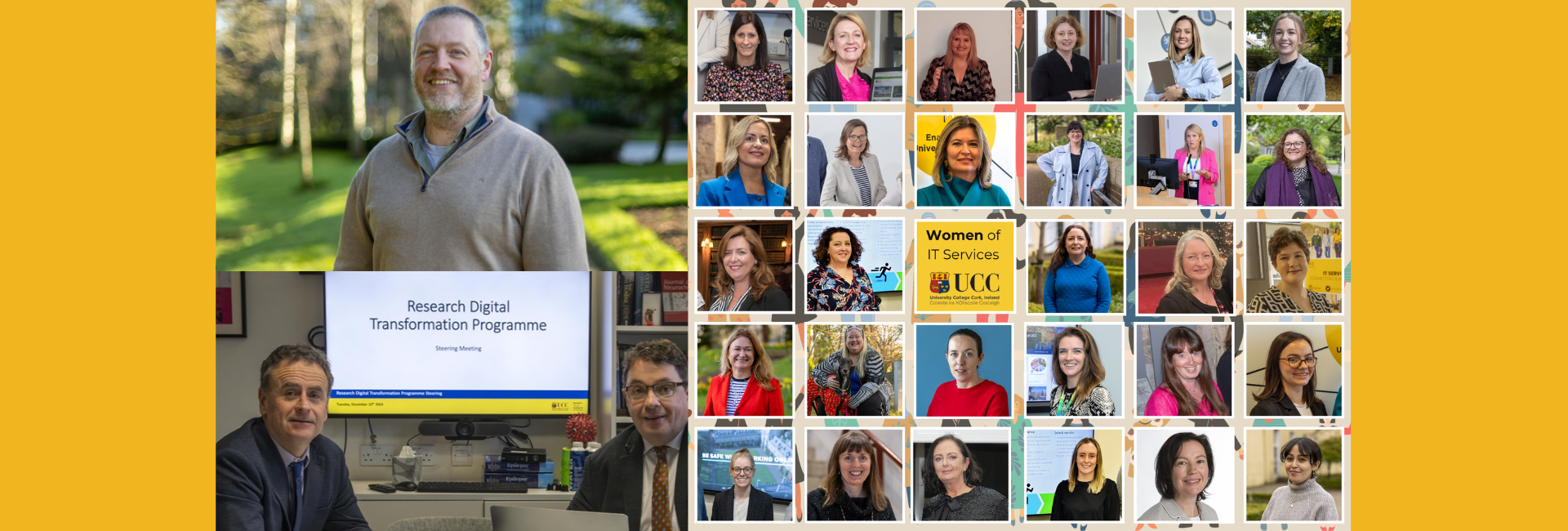A collage of images of people from the IT Services Newsletter available to view and ready by UCC staff on Workvivo