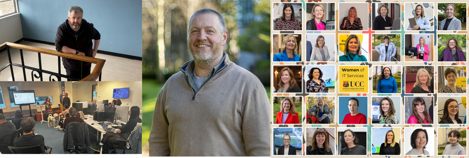 A collage of images of people from the IT Services Newsletter available to view and ready by UCC staff on Workvivo