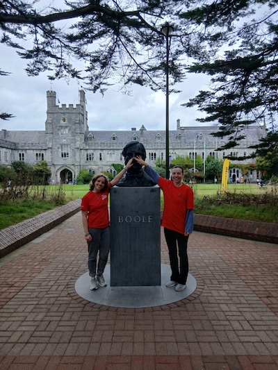 Peer support students with George boole statue
