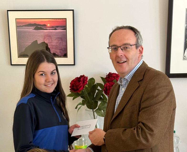 The Registrar presented entrance scholarships, sponsored by Ionad na Gaeilge Labhartha, to pupils from Gael-Choláiste Mhic Shuibhne recently in the Seomra Caidrimh
