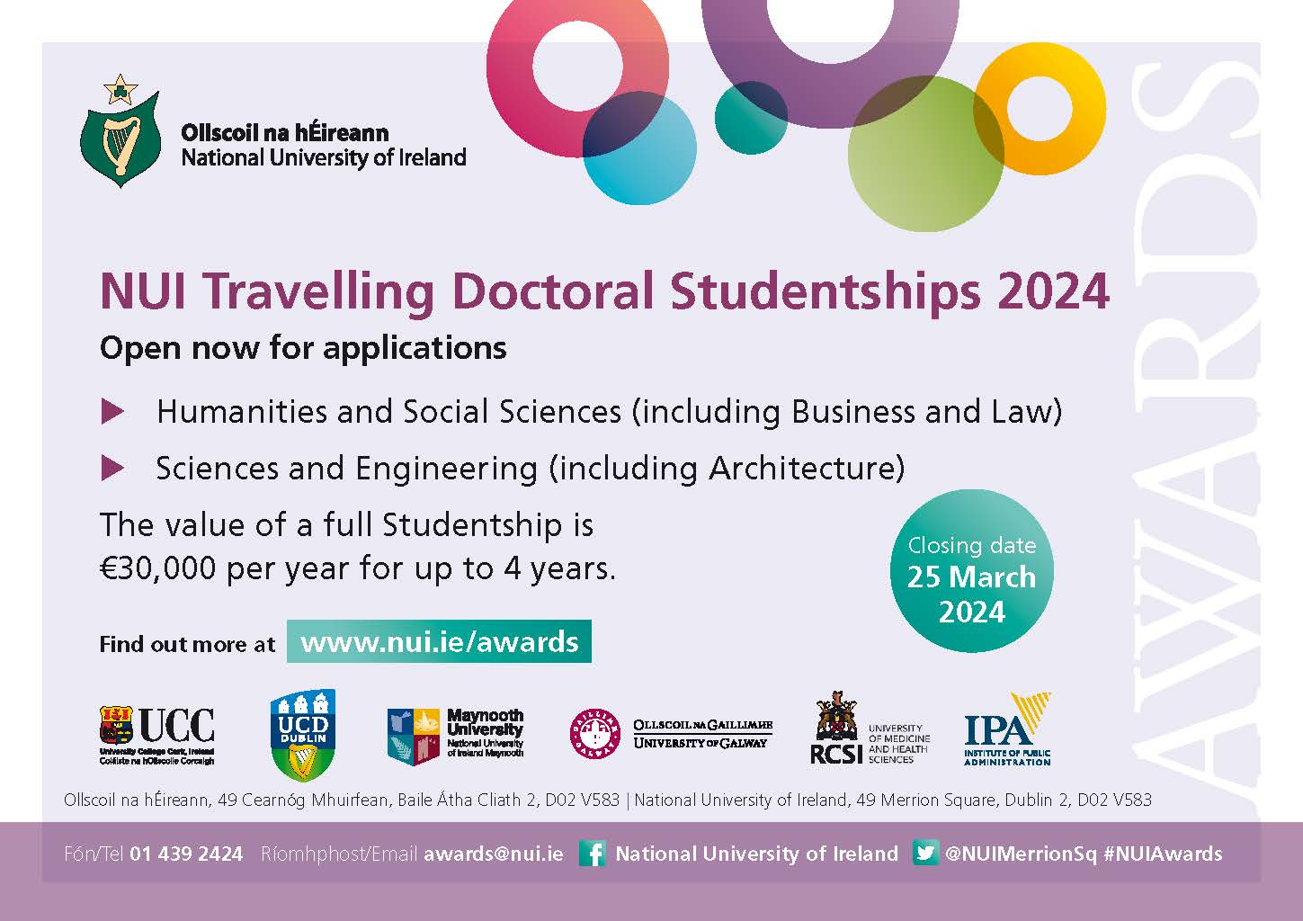 NUI Travelling Doctoral Studentships 2024