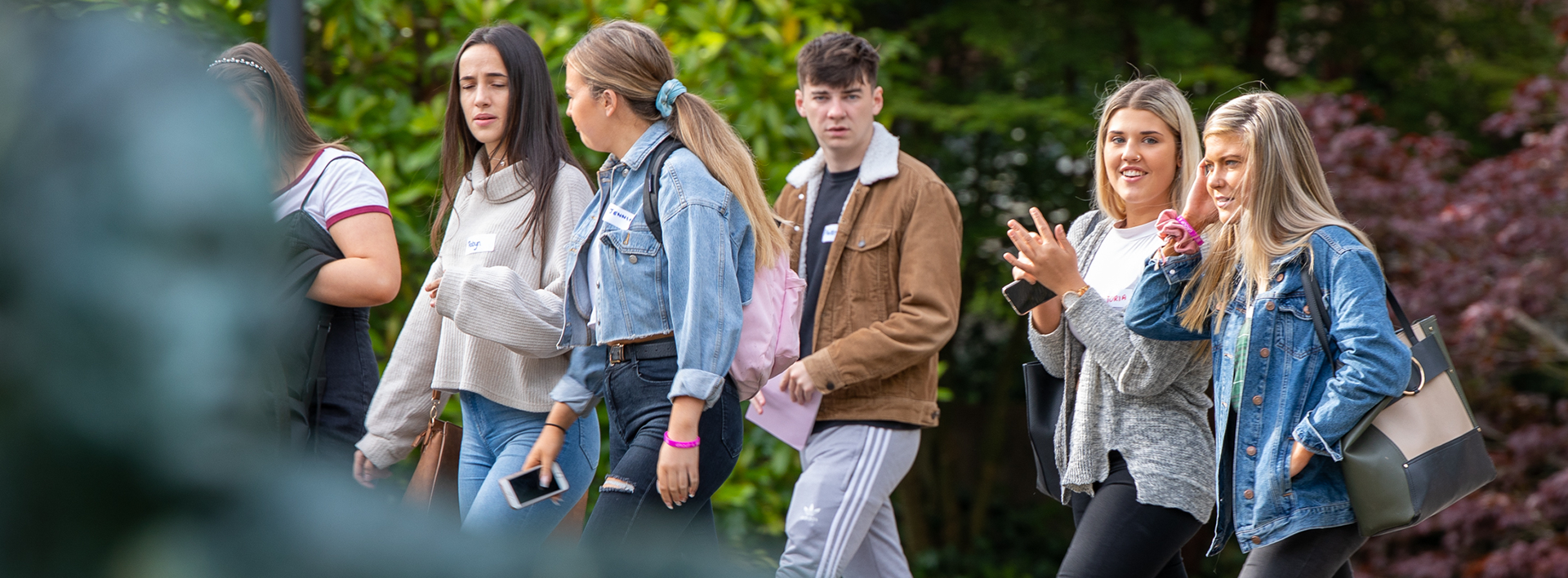 Students walking and talking on campus