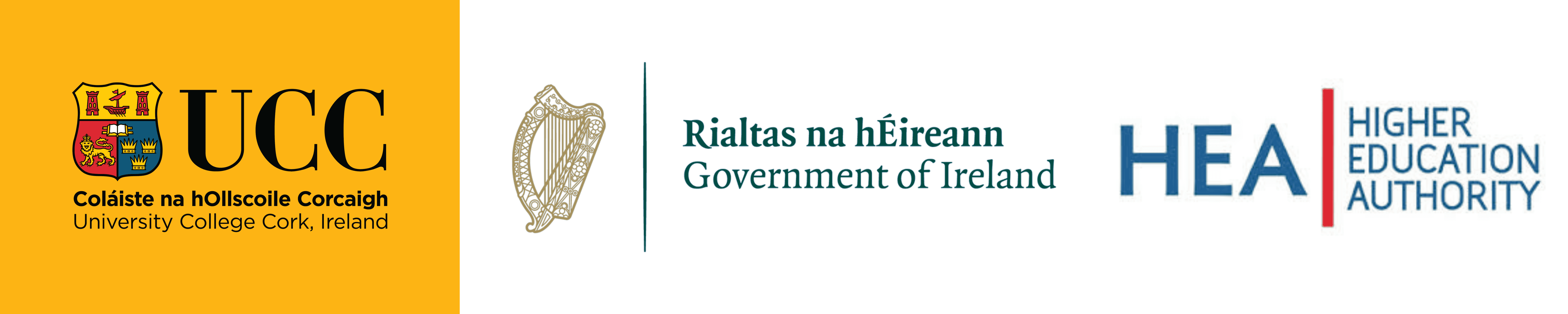 UCC, Rialtas na hEireann and HEA logo banner