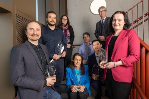 SPRINT Award winners pictured with President of UCC, Professor John O’Halloran. Front row: Dr Vitaly Zubialevich, Tyndall National Institute, Dr Maria Hayes, Teagasc. Middle row: Dr Miguel Fernandez de Ullivarri, APC Microbiome Ireland, Professor Deirdre Murray, INFANT, Dr Xing Dai, Tyndall National Institute. Back row: Dr Florence Herisson, APC Microbiome Ireland, Dr Felipe Murphy-Armando, Tyndall National Institute, President of UCC, Professor John O’Halloran. 