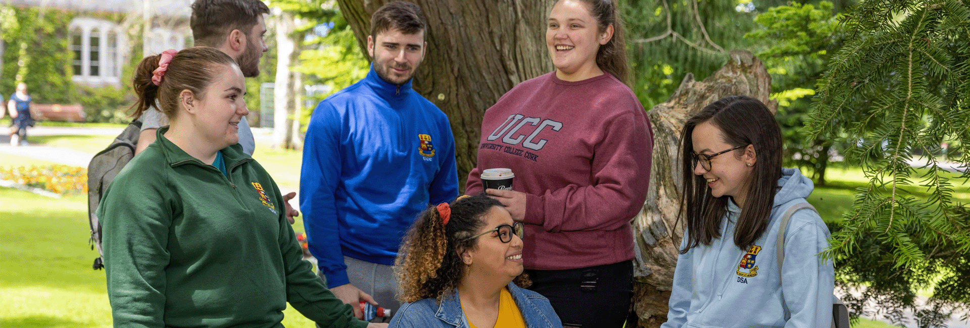 Group of students chatting on campus