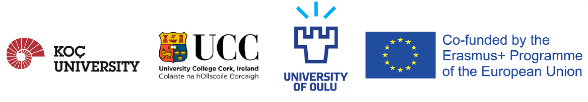 Logos for Koc University, University College Cork, University of Oulu, European Union