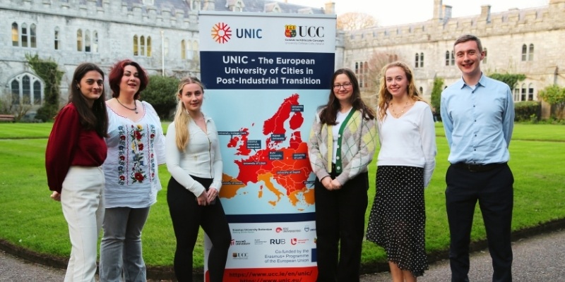 UCC's UNIC student ambassadors and representatives 2025/26 (L-R): Leah Houdet, Michelle Todd, Margarita Linetska, Sadhbh Tierney, Leah Hurley, Cian O’Reilly