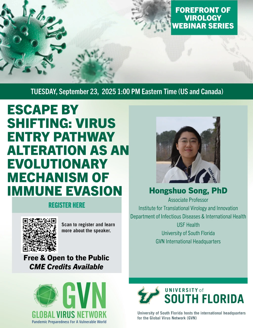 Flyer GVN Virology Webinar featuring Dr. Hongshuo Song